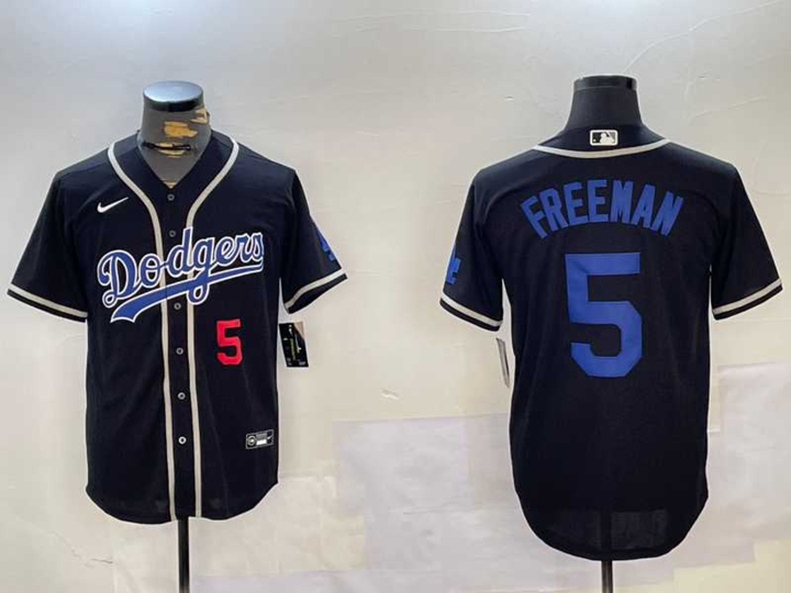 Mens Los Angeles Dodgers #5 Freddie Freeman Number Black Cool Base Jerseys